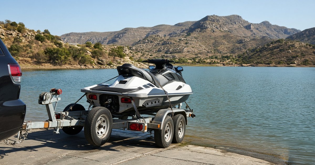 Jet ski on a trailer beside a dam in South Africa